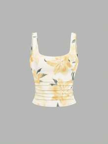 Sweetra Women Casual Square Neck Ruched Tank Top, Summer - Multicolor - View 3