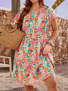 EMERY ROSE 多莉花卉印花圆领无袖加大码连衣裙，适合春夏季 - 彩色 - 查看 1