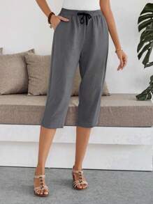 EMERY ROSE Women Plain Color Pants, Fashionable For Summer - Grey - View 6