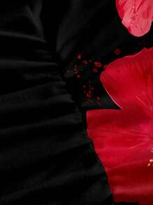 SHEIN EZwear 休闲简约系带露背紧身百搭短款上衣，适合夏季，花卉印花，适合度假、音乐节、春假、椰子女孩、女孩之旅、音乐节，适合外出