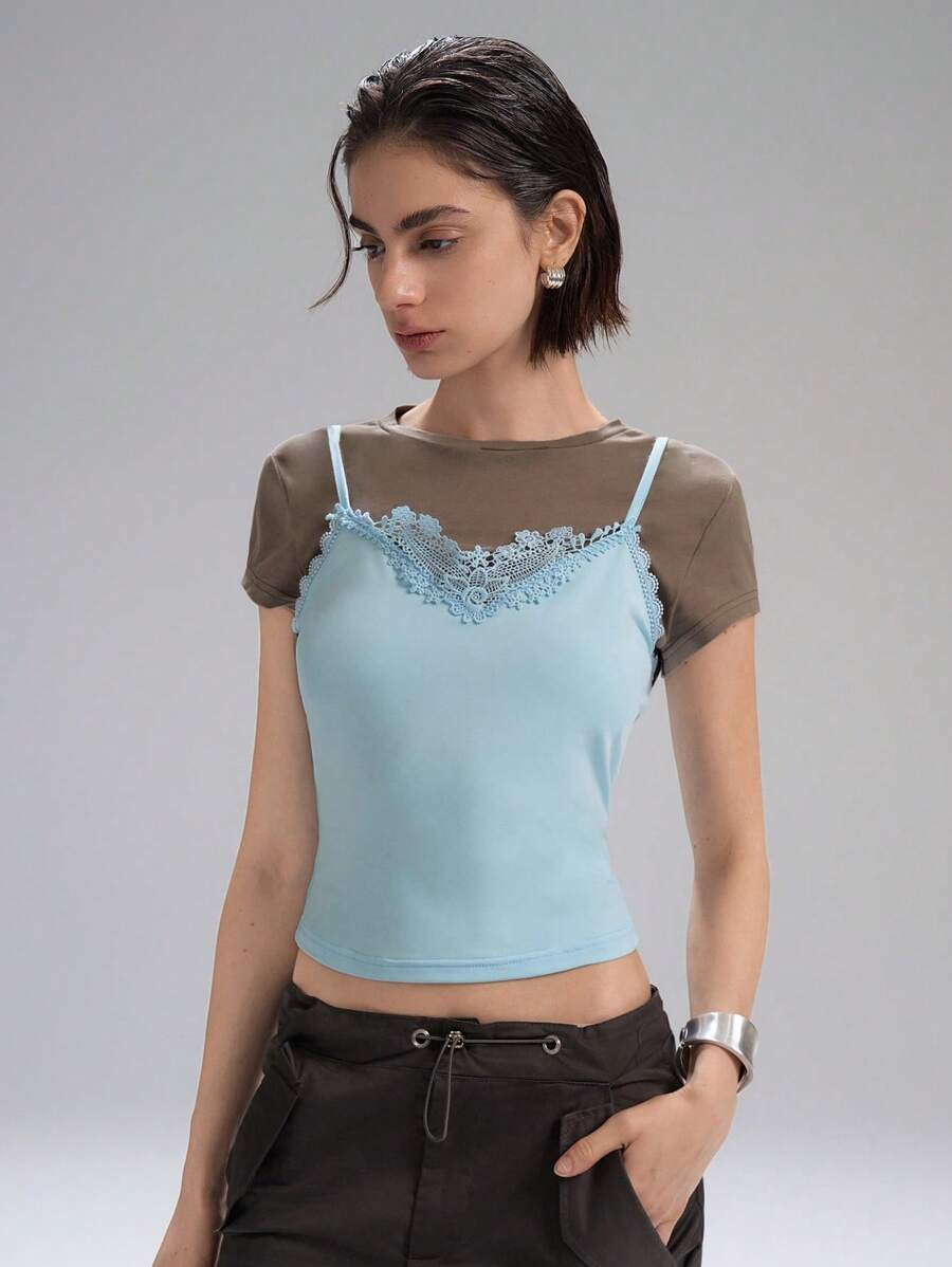 LYSMO Women's 2 In 1 Color Block T-Shirt - Spring/Summer 2025 New Arrival