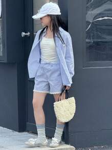 DAZY Tween Girls' Summer Casual Plaid Shirt And Shorts Set,Back To School Clothes