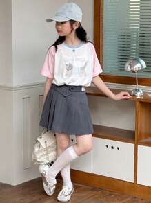 Dazy Kids Tween Girls' Oversized Contrast Color Cartoon Graphic T-Shirt,Girls Summer Outfits,Back To School Clothes - Multicolor - View 2