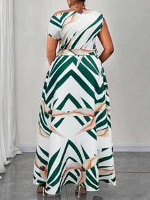 Elenzga Plus Size Women Sleeveless One Shoulder Asymmetrical Hem Tie Front Sexy Shirt - Multicolor - View 2