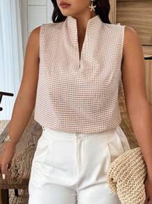 Weeklong 大码女式格子 V 领无袖休闲衬衫，夏季