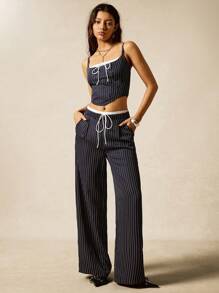 Easelle Women's Daily Two-Piece Suits With Back Ties And White Contrast Details 4th Of July Clothes Graduation Dresses For Women - Black - View 1