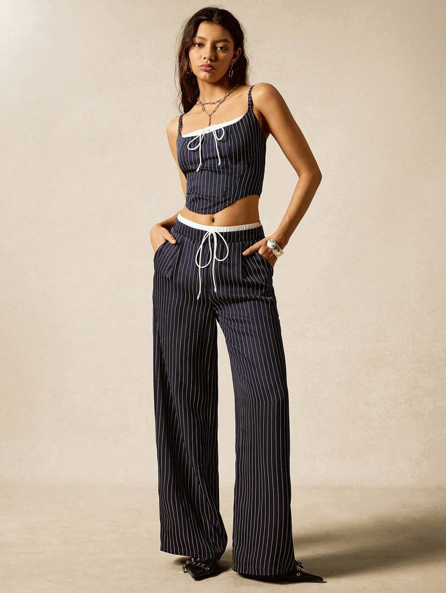 Easelle Women's Daily Two-Piece Suits With Back Ties And White Contrast Details 4th Of July Clothes Graduation Dresses For Women - Black - View 1