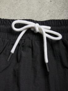 Sport MetroGents Men's Contrast Color Letter Print Drawstring Waist Pockets Sports Pants Sweat-Wicking Lightweight Comfortable Wide Leg Slim Fit For Workout Gym Wear Men - Black - View 4