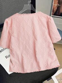 SHEIN Clasi Women's Plus Size Simple Embroidered V-Neck Short Sleeve Shirt, Suitable For Commuting - Pink - View 2