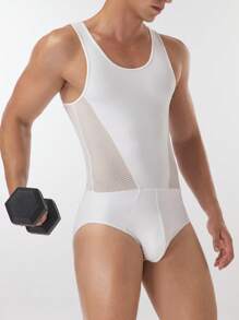 SHEIN Męski jednokolorowy kombinezon bez rękawów z pustym wzorem - Biały - Zobacz 5