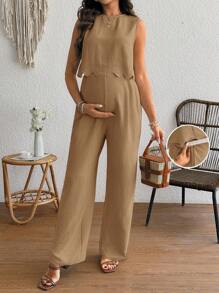 SHEIN Maternity Two Pieces Suits - Mocha Brown - View 6