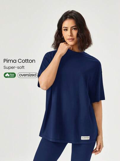 GLOWMODE Camiseta Oversized de Gola Redonda de Manga Curta Unissex de Algodão Pima, Casual do Dia a Dia