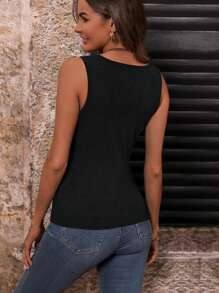 SHEIN Clasi Button Detail Ruched Side Tank Top For New Year Clothes - Black - View 2