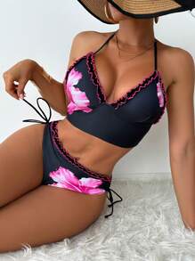 Slaydiva Women's Floral Print Frill Trim Tankini Set, Summer Beach Holiday - Multicolor - View 4
