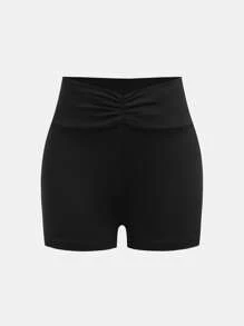 Tween Girls Casual V-Waist Ruched Fitted Shorts - Black - View 4
