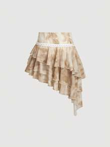 SHEIN MOD 不对称荷叶边吊带中长裙、波西米亚风半身裙、假日、休闲裙、节日裙、度假裙、嬉皮裙、休闲裙、波西米亚风半身裙、夏季半身裙、音乐会、女士西部服饰、女士波西米亚风半身裙、波西米亚风