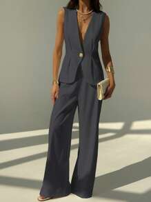 Aloruh Conjunto de 2 peças de colete e calça casual feminino para o verão