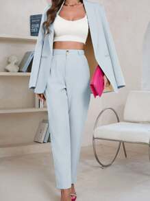 Aveloria Modichic 女士纯色披肩领长袖休闲西装外套 - 藍色 - 查看 4