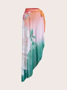 Swim Oasis Elegant Romantic Summer Beach Vacation Floral Sunset Gradient Color Jumper & Skirt 2-In-1 Premium Set - Multicolor - View 3