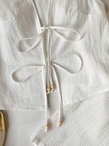 Comfortcana Plus Size Solid Color Bead Strap Tank Top And Wide Leg Pants Set For Women, Summer,Business Casual Woman - White - View 3