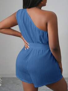 Slaydiva 2025年女士夏季休闲连体裤，百搭连体裤，适合日常穿着、度假、邮轮旅行、海滩度假、日光浴。单肩扭腰设计，纹理面料，抽绳腰部设计，修身版型，白色