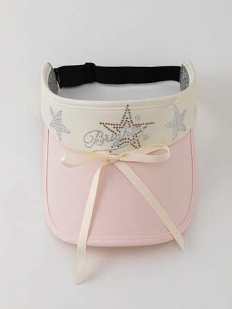 Kawaii 1pc Women's Fashion Rhinestone Decor Bow Baseball Cap