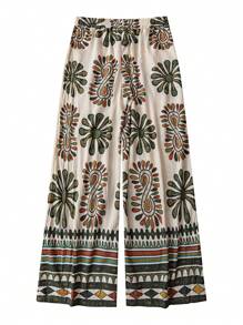 Rusticease Women's Full-Print Flare Leg Loose Casual Versatile Pants,Bohemian Clothes - Multicolor - View 2