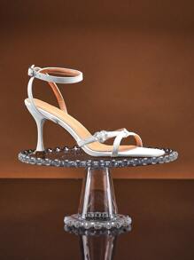 SHUZIA Ladies Stiletto Heeled Sandals With Ankle Strap - White - View 7
