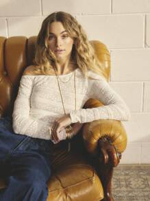 Aralina Damen Bodysuit mit floralem Jacquard, asymmetrischem Kragen und Langarm