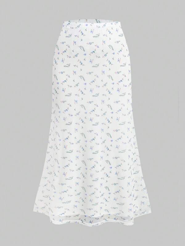 SHEIN Girlism Tween Girl Casual Ditsy Floral Long Bodycon Skirt