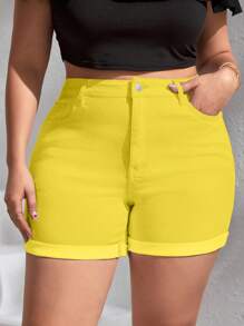 SHEIN Frenchy Shorts vaqueros versátiles y casuales con bolsillos para mujer de talla grande