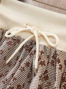 Muvela Women's Plaid Floral Print Contrast Color Tie Waist Mini Skirt, Fashion Summer Clothing - Brown - View 3