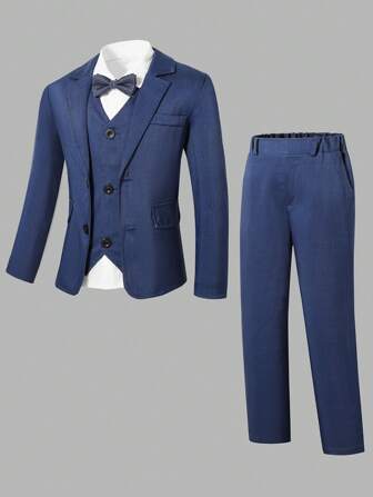 3-delige casual, elegante marineblauwe herenset voor jongens: blazer, vest en broek, geschikt voor formele gelegenheden en feesten