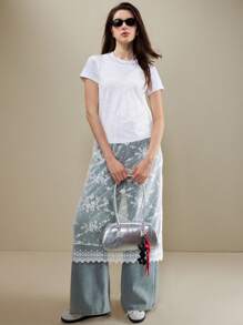 Muvela Women Floral Lace V-Neck Sleeveless Mid-Calf Dress