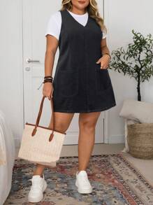 EMERY ROSE Plus Size Summer Casual Sleeveless Denim Dress - Dark Grey - View 4