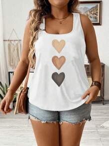 EMERY ROSE Casual Heart Print Pattern Loose Fit Wide Strap Tank Top For Women, Summer - White - View 2