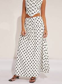 COSMINA Gonna a-line elegante con stampa a pois e cerniera sul retro per donna