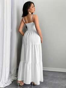 Firerie 女士黄色抽绳褶皱腰 A 字长裙，适合办公室、优雅、性感、度假、海滩、夏威夷、浪漫、约会、情人节、音乐会、婚礼季节 - 白色 - 查看 3