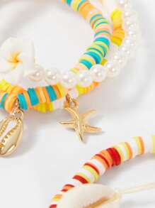 SHEIN ICON 软粘土鸡蛋花和海星贝壳手链 - 彩色 - 查看 6