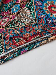 SHEIN Clasi 女士休闲佩斯利印花不对称下摆阔腿裤 - 彩色 - 查看 4