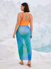 SHEIN Swim Curve 2pcs/Set Plus Size Women Fashion Ombre Bikini Set With Casual Vacation Mid-Length Skirt For Summer - Multicolor - View 2