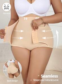 SHEIN Plus Size High Waist Double Compression Shapewear Underwear - Apricot - View 4