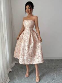 Selianne Women's Elegant Bandeau Midi Dress, Suitable For Going Out & Parties - Pink - View 5