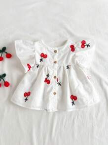 Loomiva Baby Girl Solid Color Round Neck Cap Sleeve Casual Pullover Top