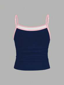 SHEIN Tween 女童修身休闲星星图案拼色运动背心上衣必备单品 - 彩色 - 查看 2
