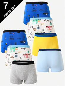 男童棉质舒适汽车恐龙印花七条装平角内裤 返校时尚 - 彩色 - 查看 2