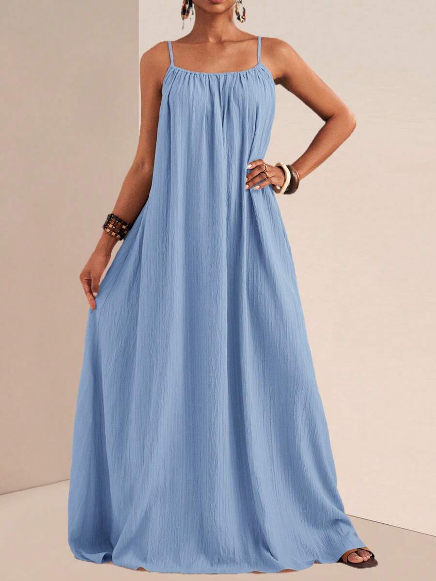 Slaydiva Đầm không tay màu trơn dáng rộng, cỡ lớn, thích hợp mặc mùa hè, váy hè cho nữ. - Màu xanh lam - Xem 1