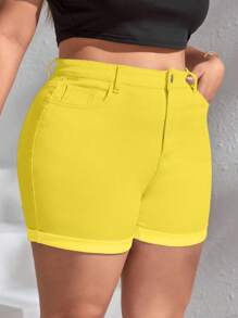 SHEIN Frenchy Shorts vaqueros versátiles y casuales con bolsillos para mujer de talla grande