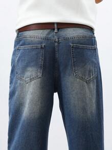 Manfinity Homme Men's Contrast Color Pocket Casual Versatile Straight Leg Jeans - Blue - View 7