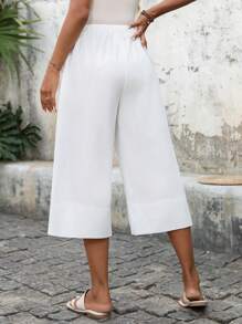 EMERY ROSE Quần Palazzo trơn màu dành cho nữ, quần Capri màu trắng mặc thường ngày, đi nghỉ hè, quần mùa hè cotton 100% dành cho nữ - trắng - Xem 2